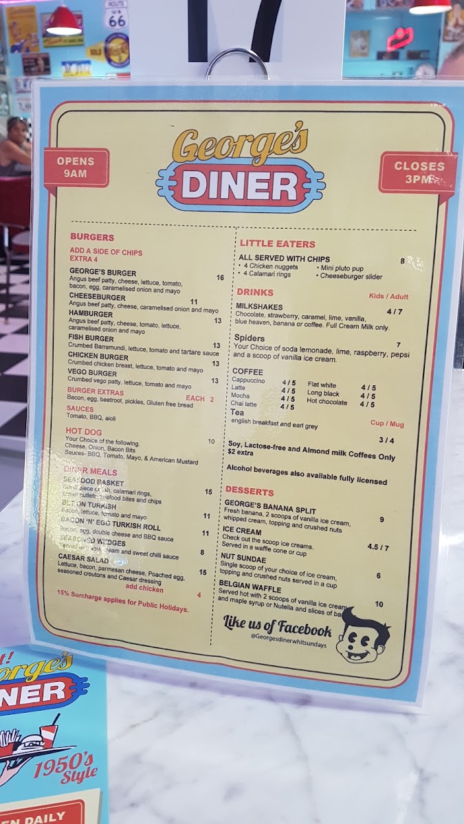 George’s Diner menu board
