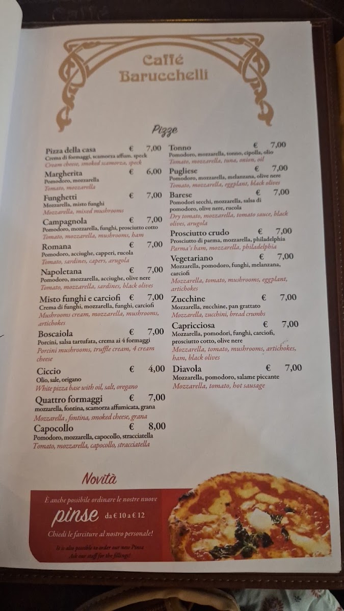 Barucchelli menu board