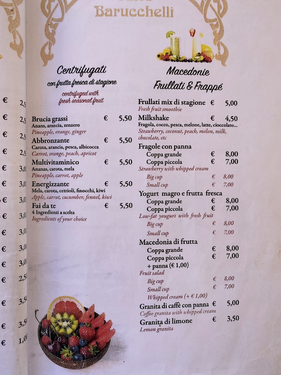 Barucchelli menu board