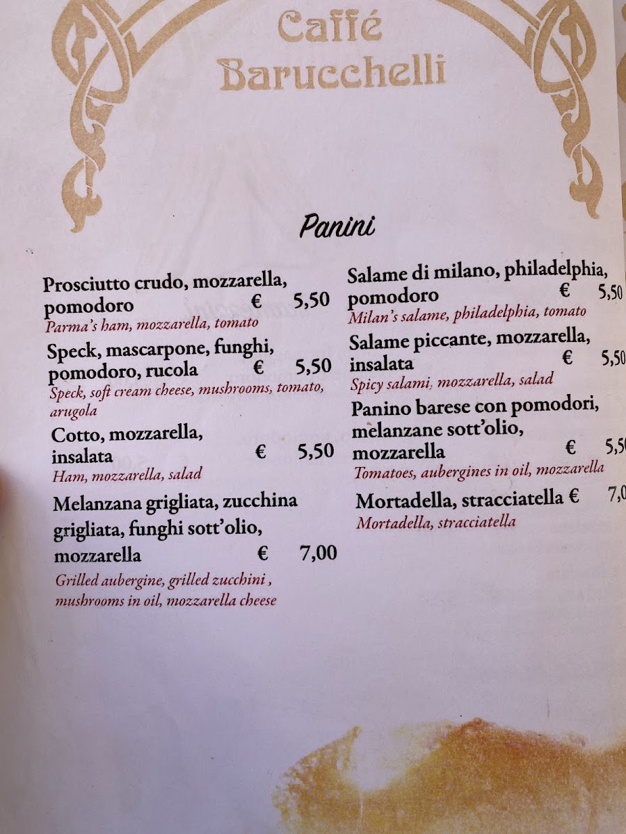 Barucchelli menu board