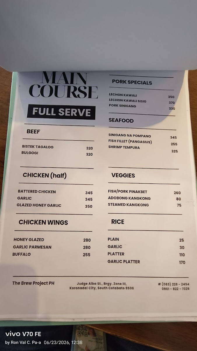 The Brew Project PH menu board