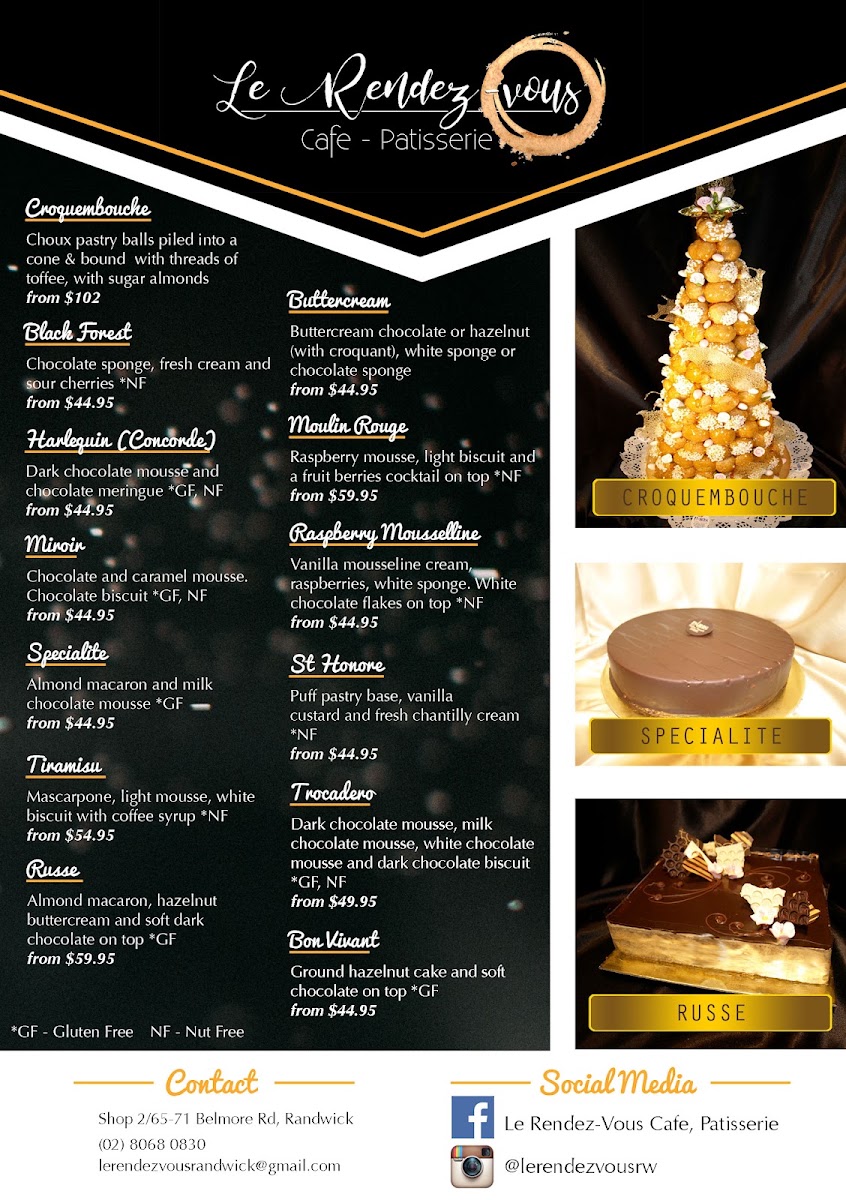 Le Rendez-Vous Cafe Patisserie Randwick menu board
