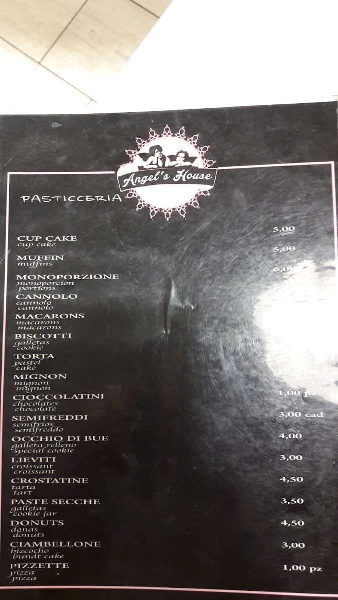 BAR Cafe And Gelateria Angel's House menu board