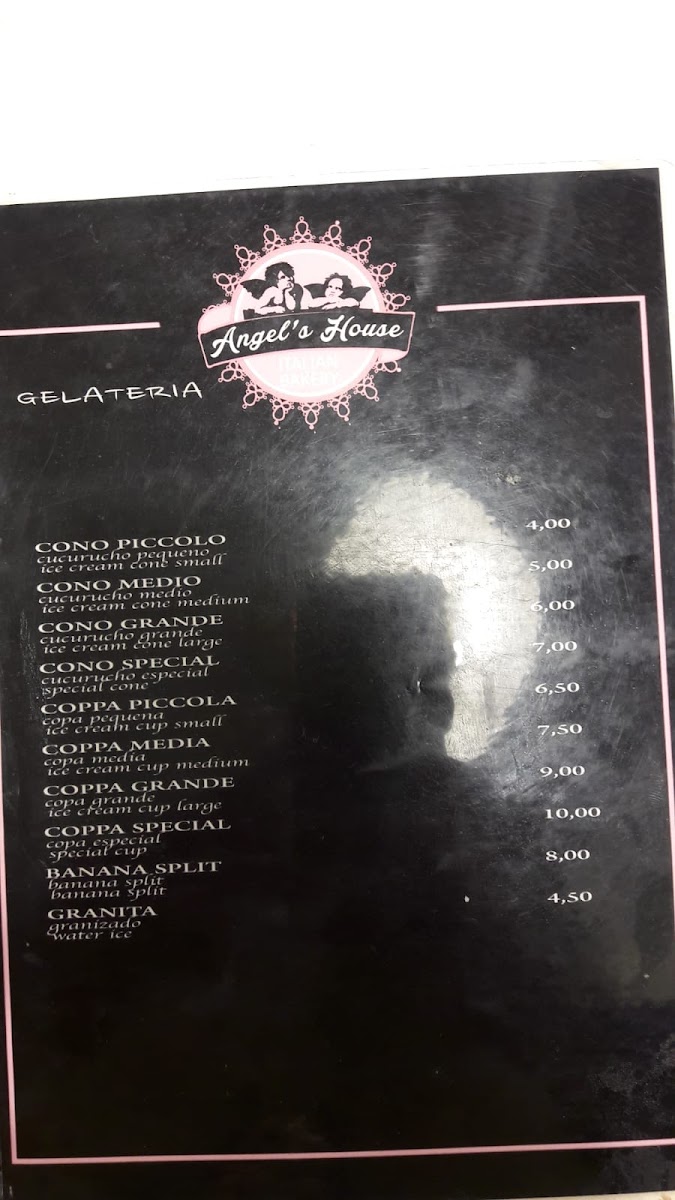 BAR Cafe And Gelateria Angel's House menu board