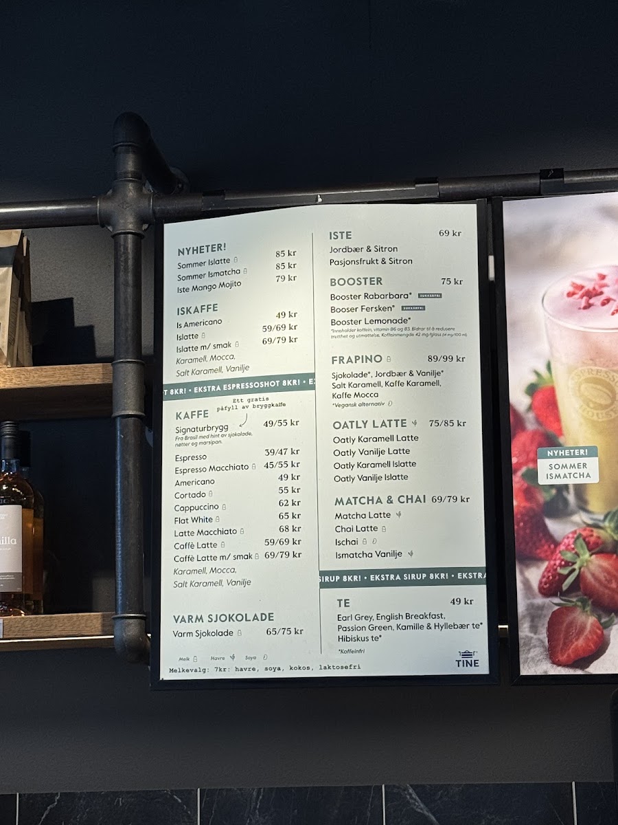 Espresso House Asker Stasjon menu board