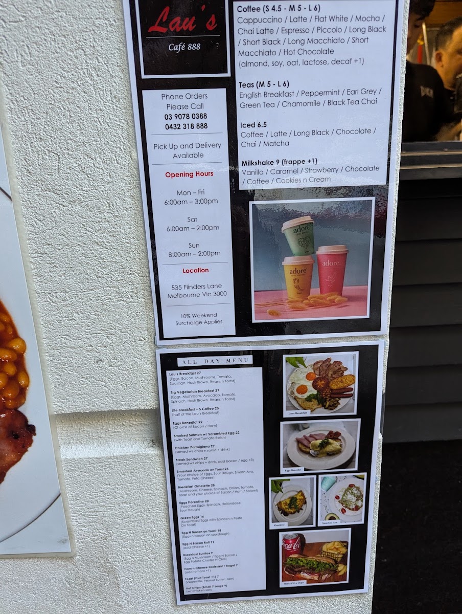 Lau’s Café 888 menu board
