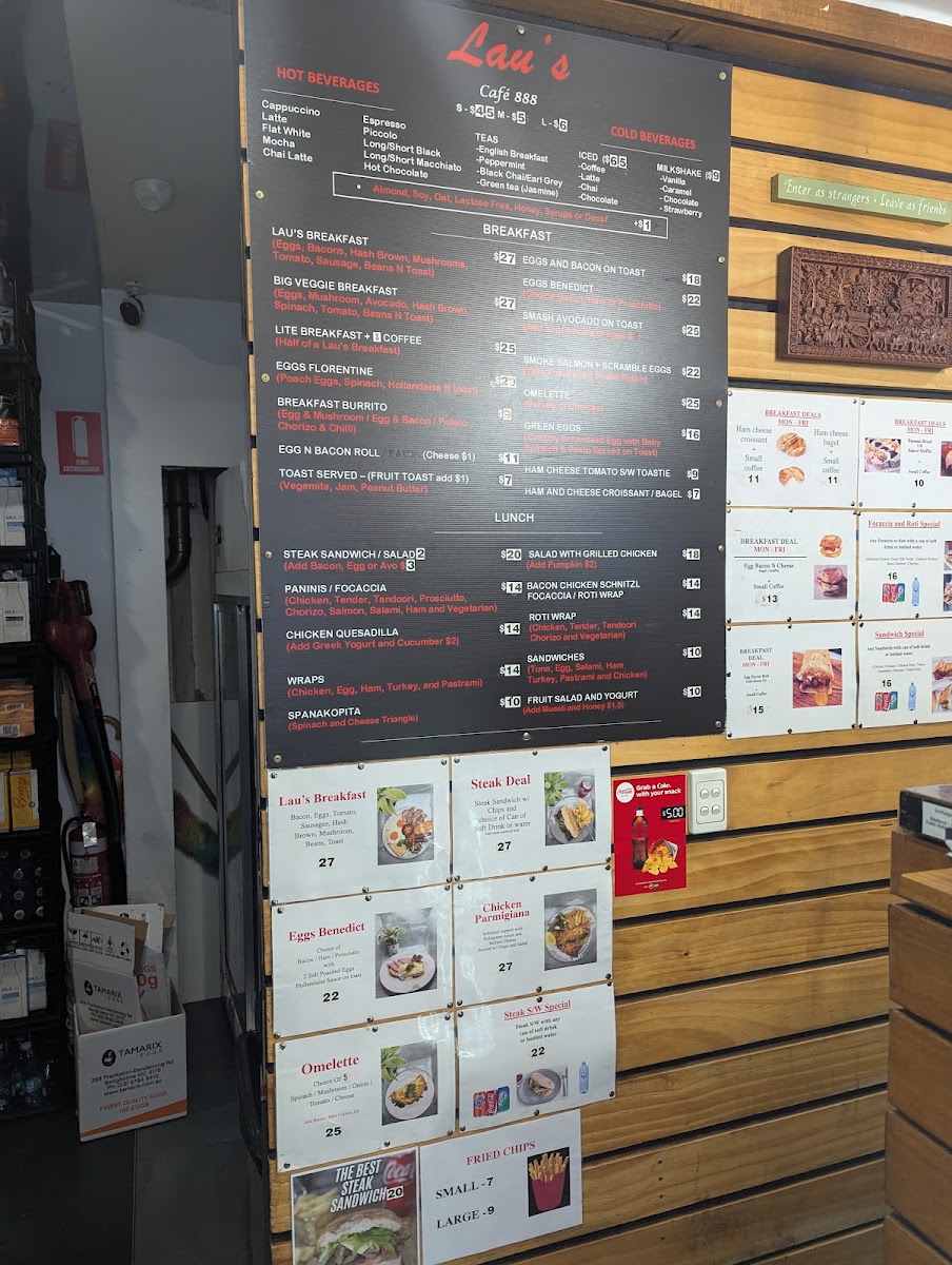 Lau’s Café 888 menu board