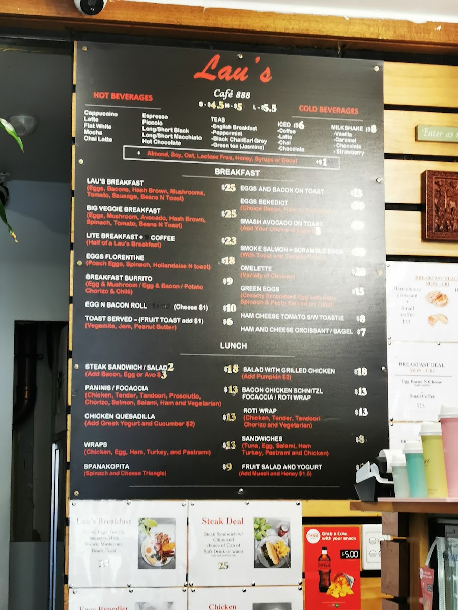 Lau’s Café 888 menu board