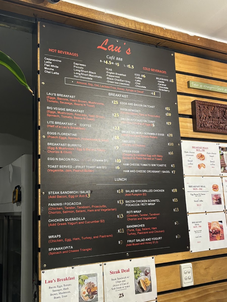 Lau’s Café 888 menu board