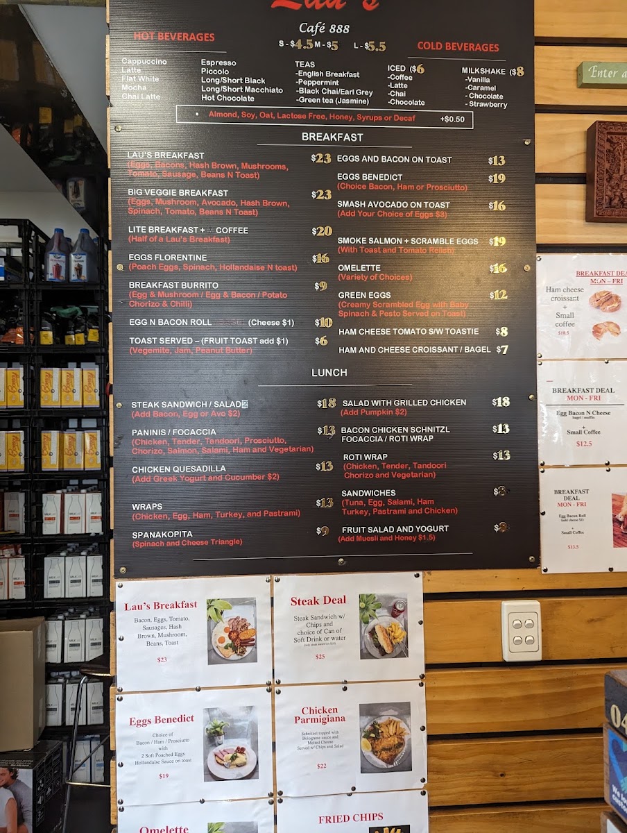 Lau’s Café 888 menu board