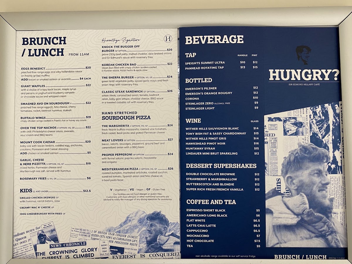 Sir Edmund Hillary Cafe & Bar menu board