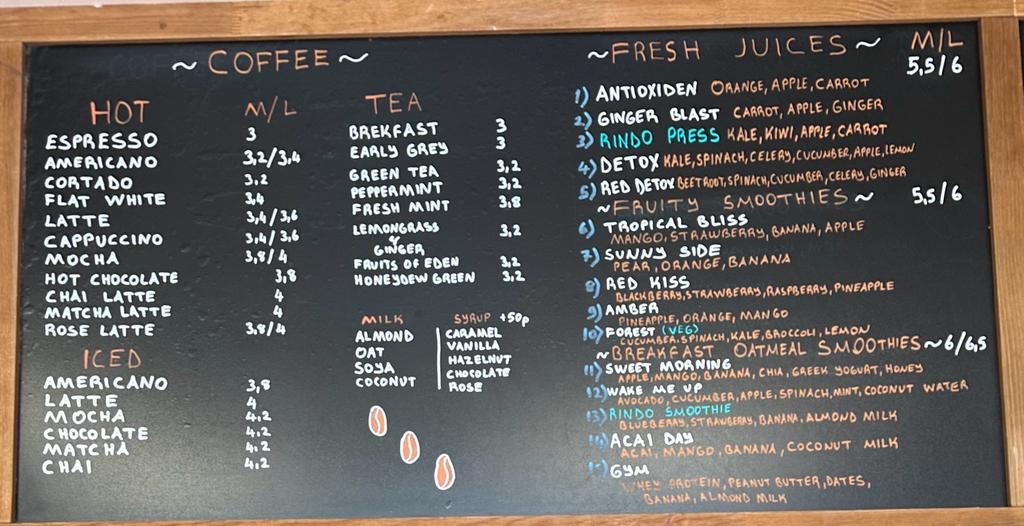 Rindo menu board