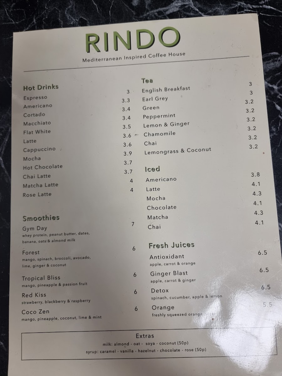 Rindo menu board