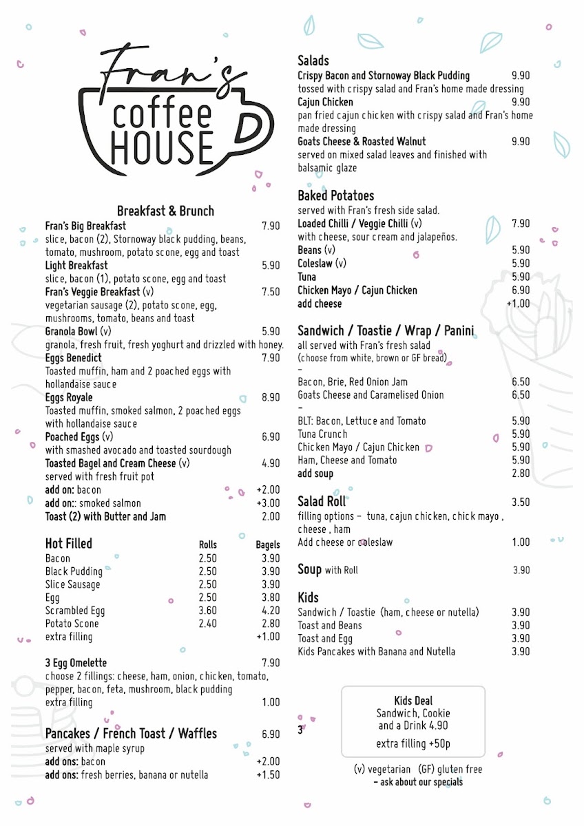 Fran's Coffee House menu board