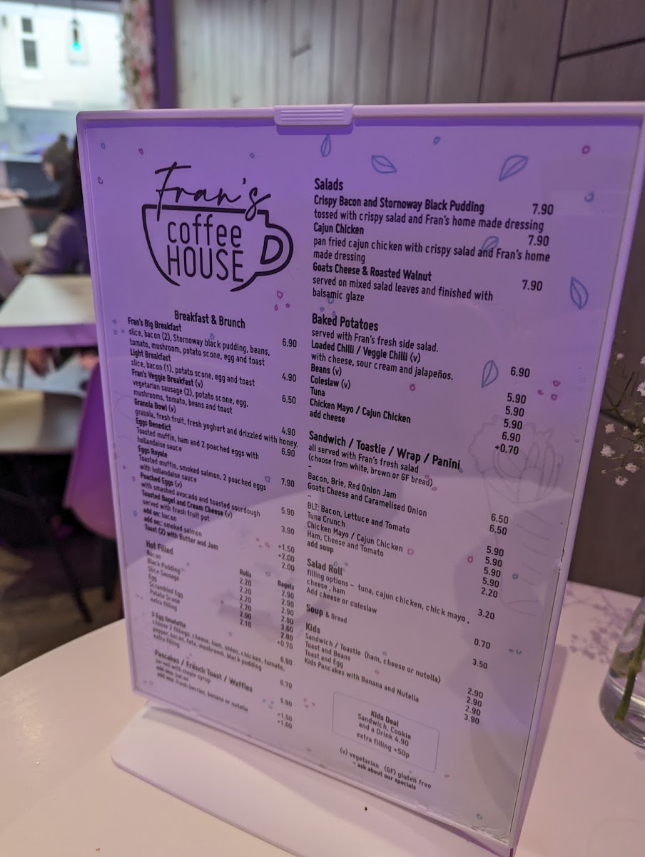 Fran's Coffee House menu board
