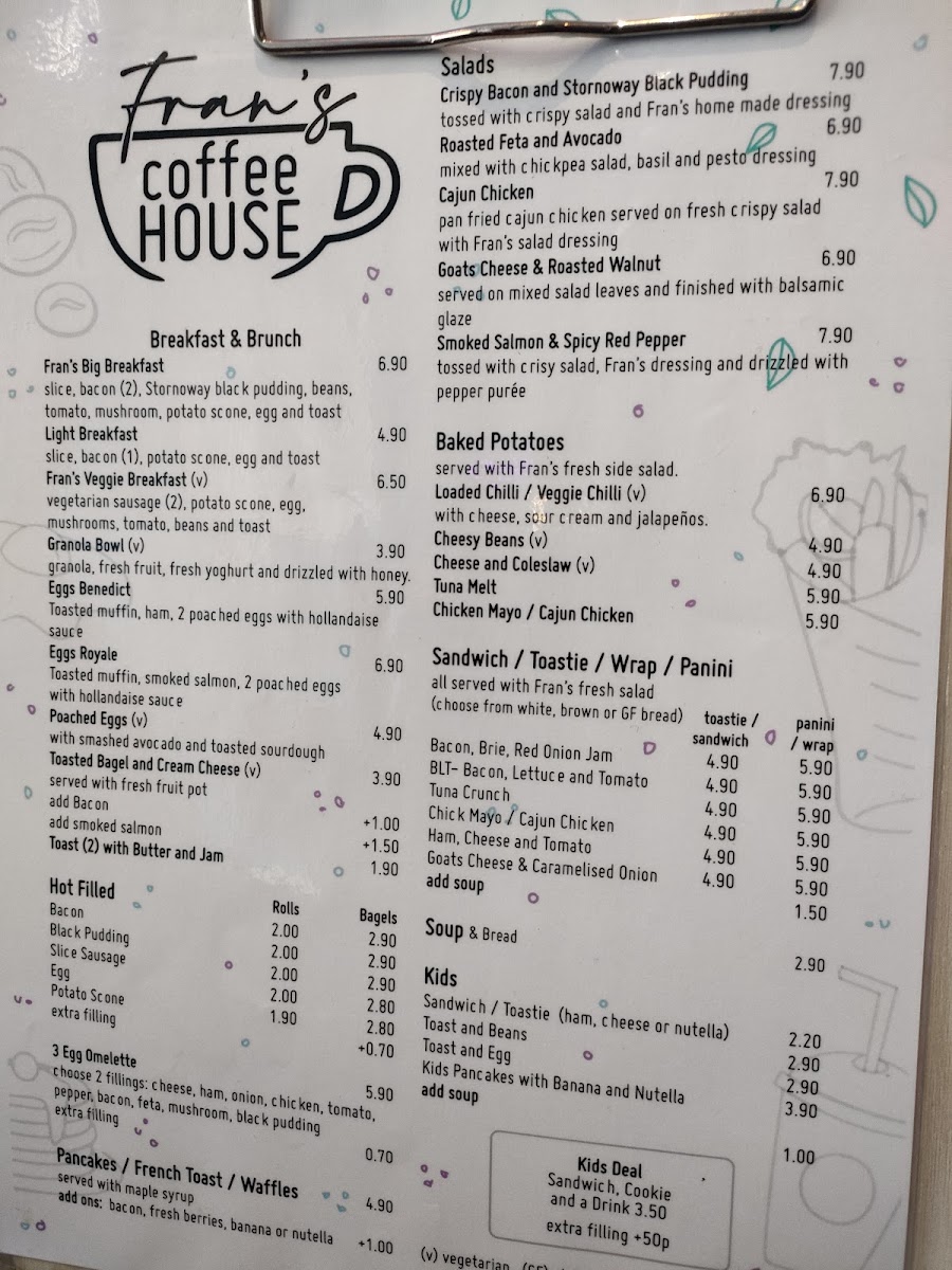 Fran's Coffee House menu board