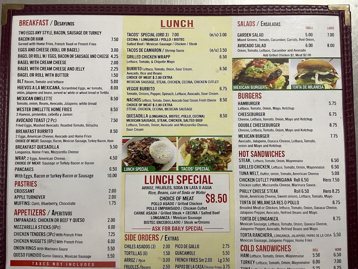In Between Dos Cafe menu board