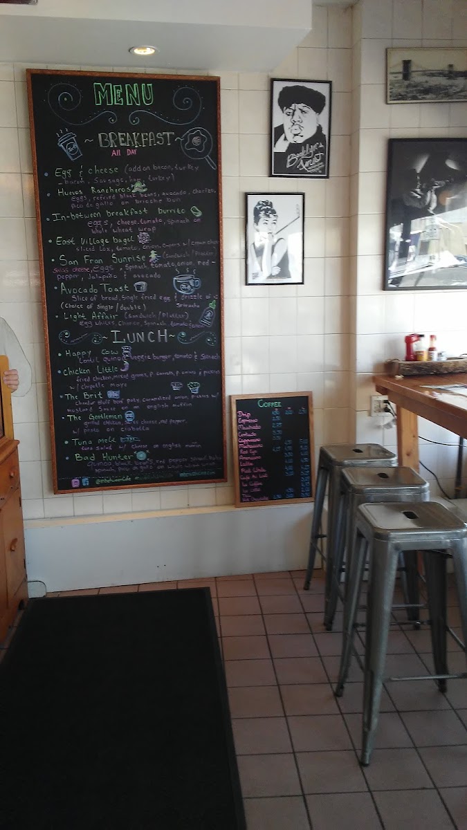 In Between Dos Cafe menu board