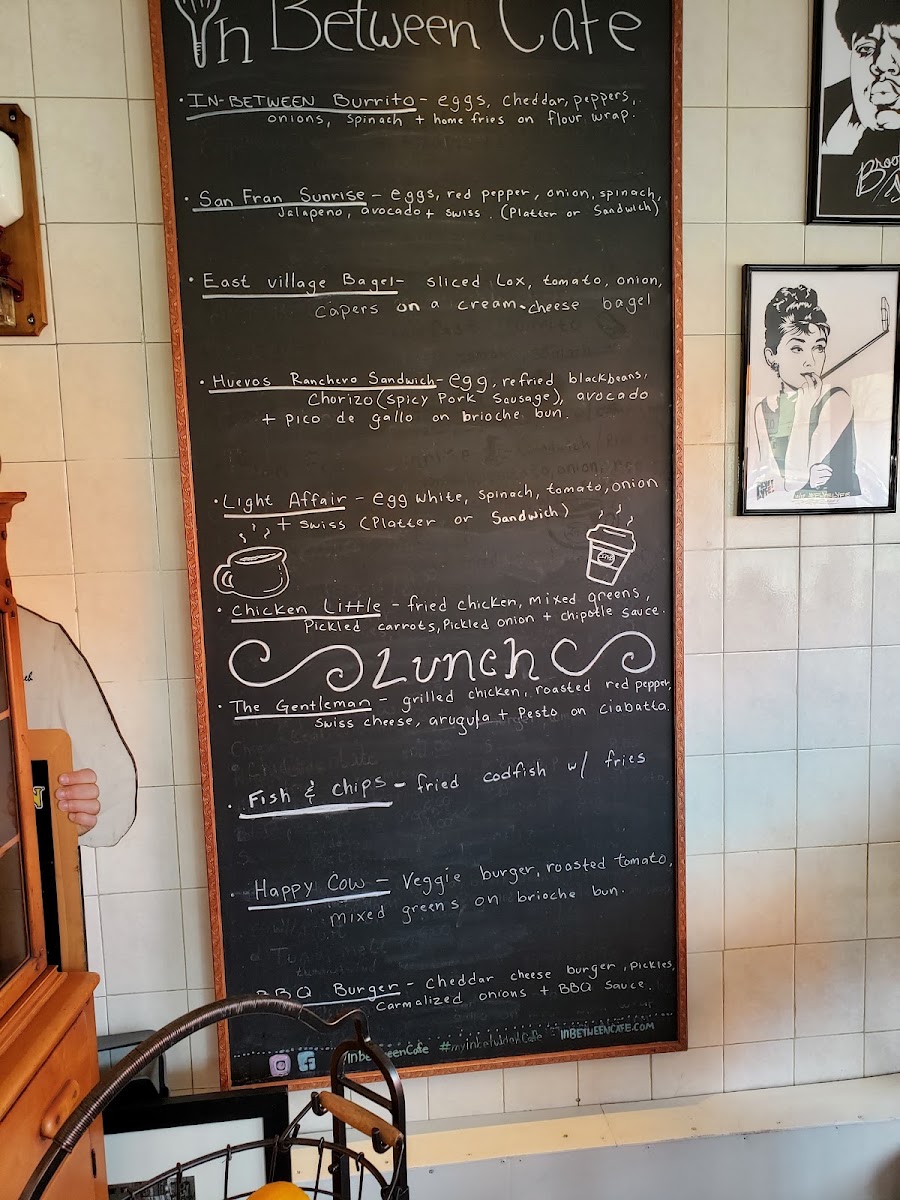 In Between Dos Cafe menu board
