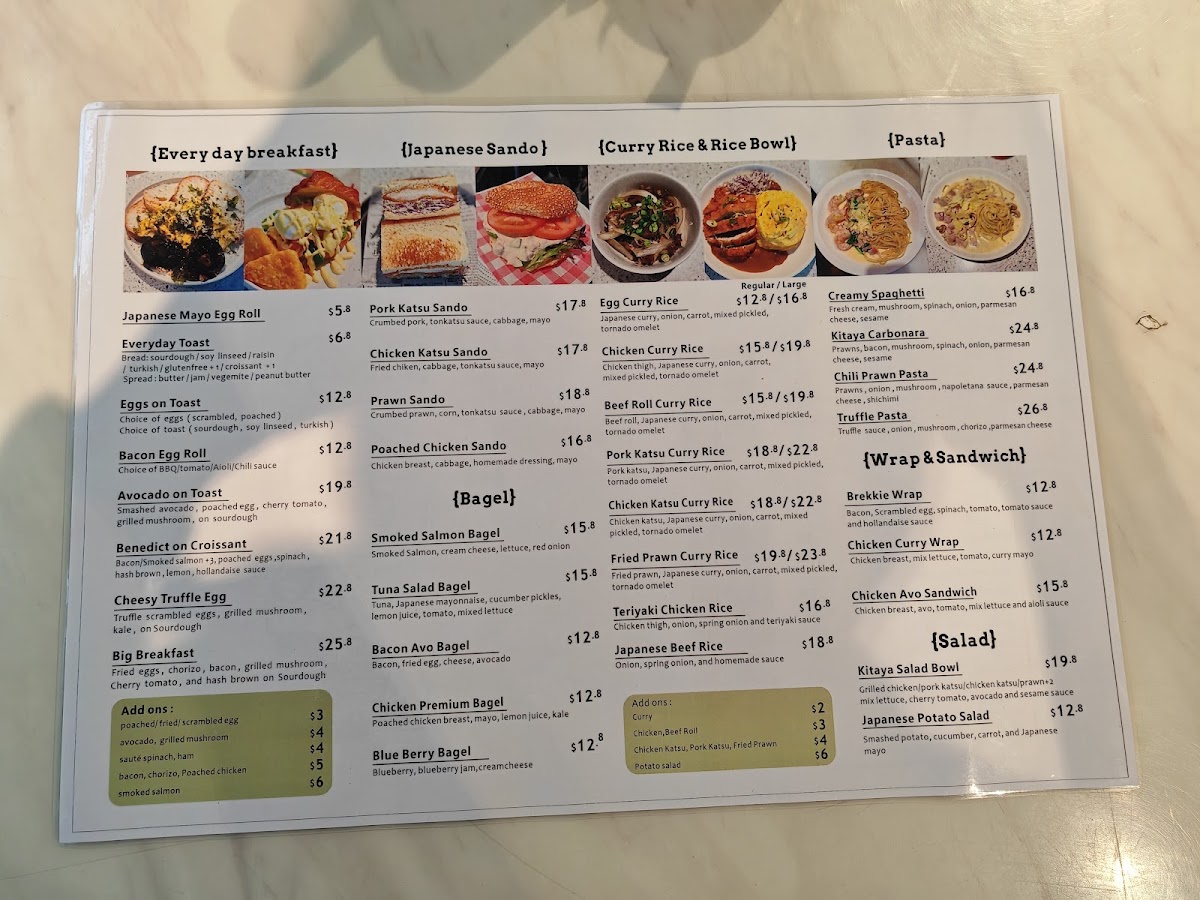 Kitaya Cafe Chatswood menu board