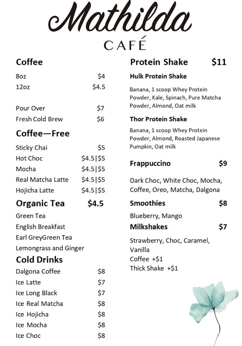 Kitaya Cafe Chatswood menu board