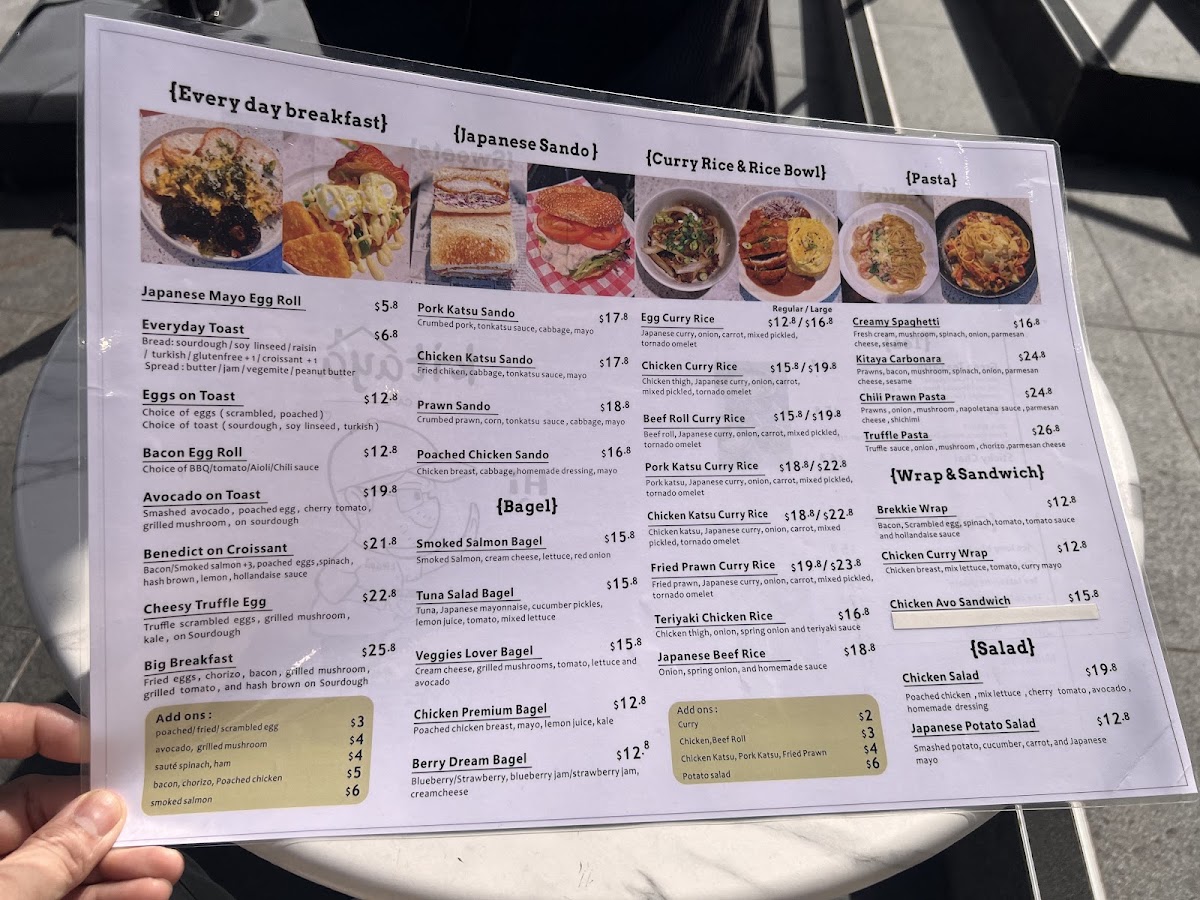 Kitaya Cafe Chatswood menu board