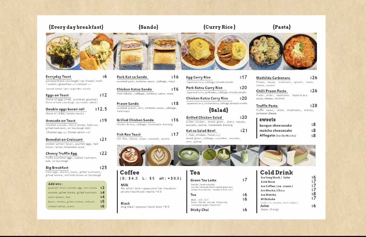 Kitaya Cafe Chatswood menu board