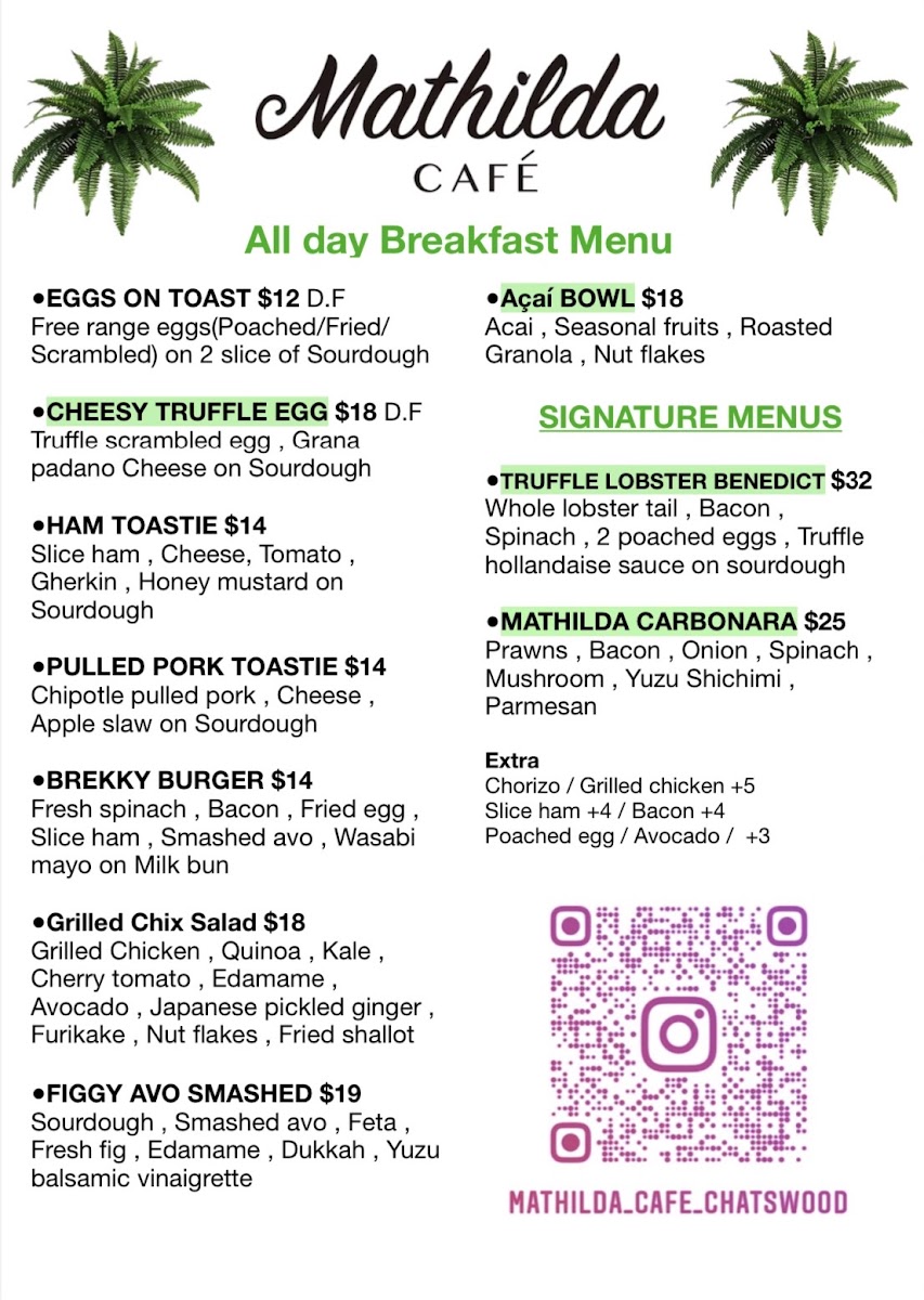 Kitaya Cafe Chatswood menu board