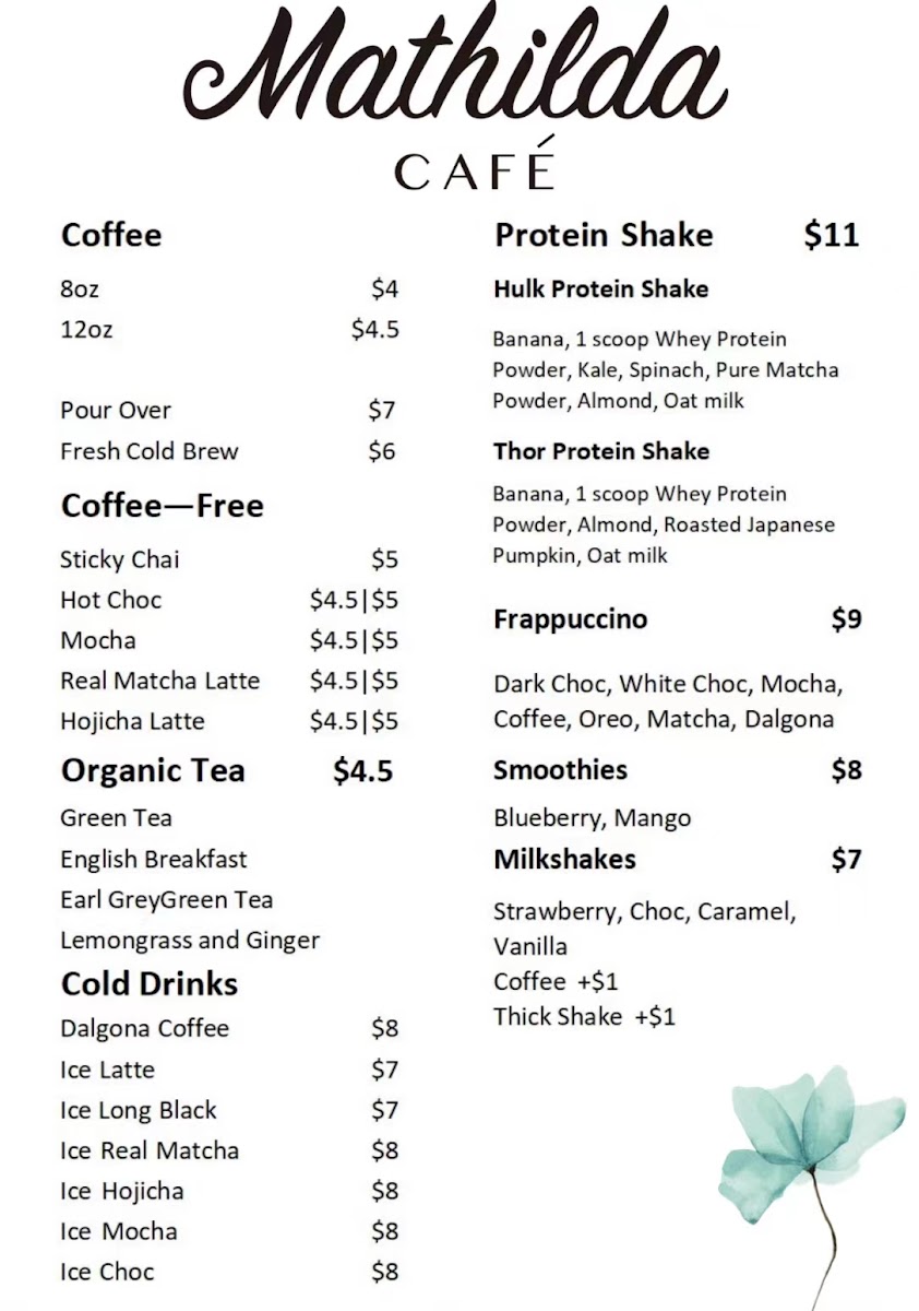 Kitaya Cafe Chatswood menu board