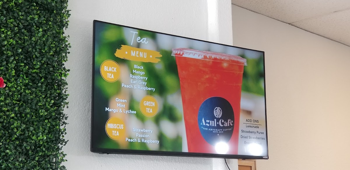 Azul Cafe San Luis menu board