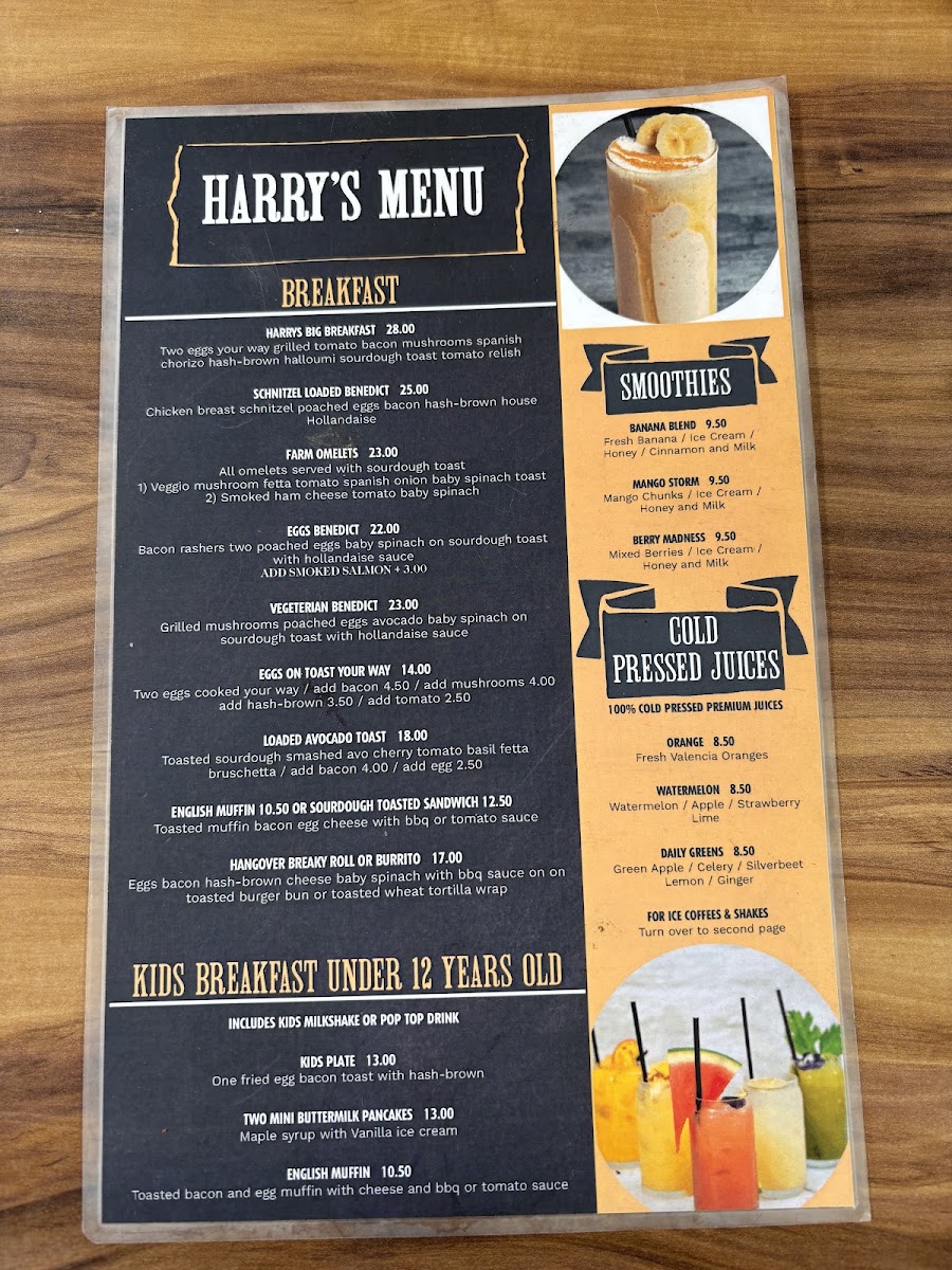 Harry's Place Cafe menu board