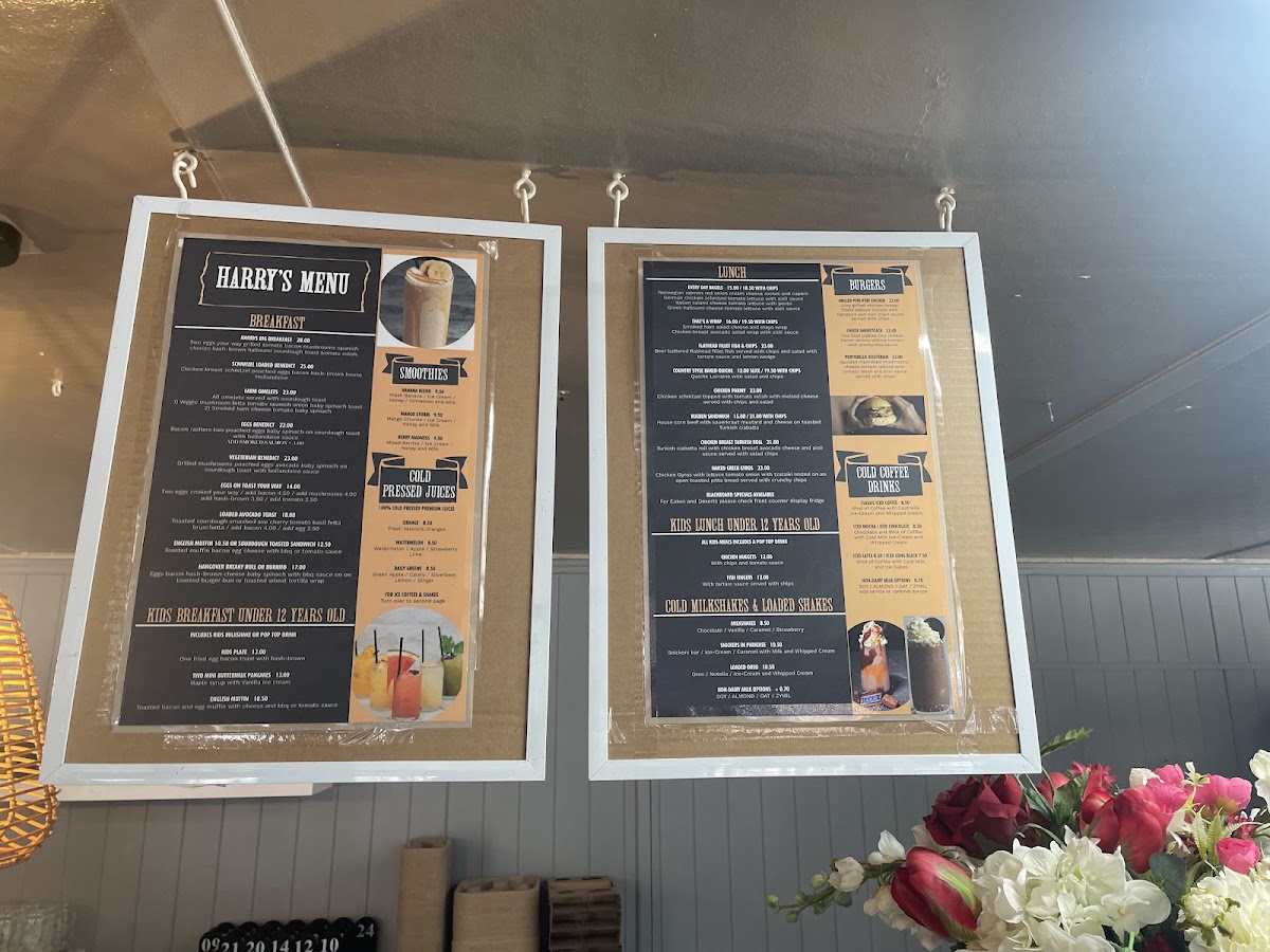 Harry's Place Cafe menu board