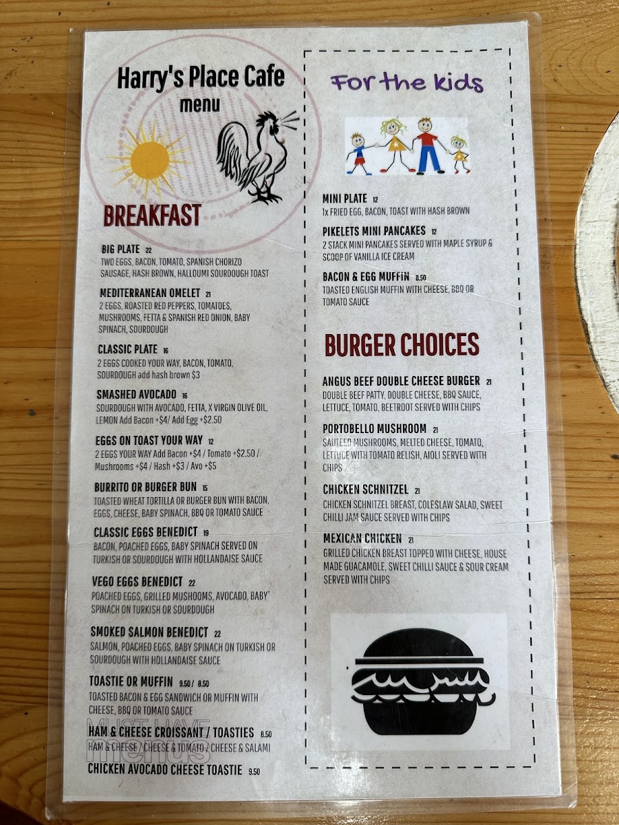 Harry's Place Cafe menu board