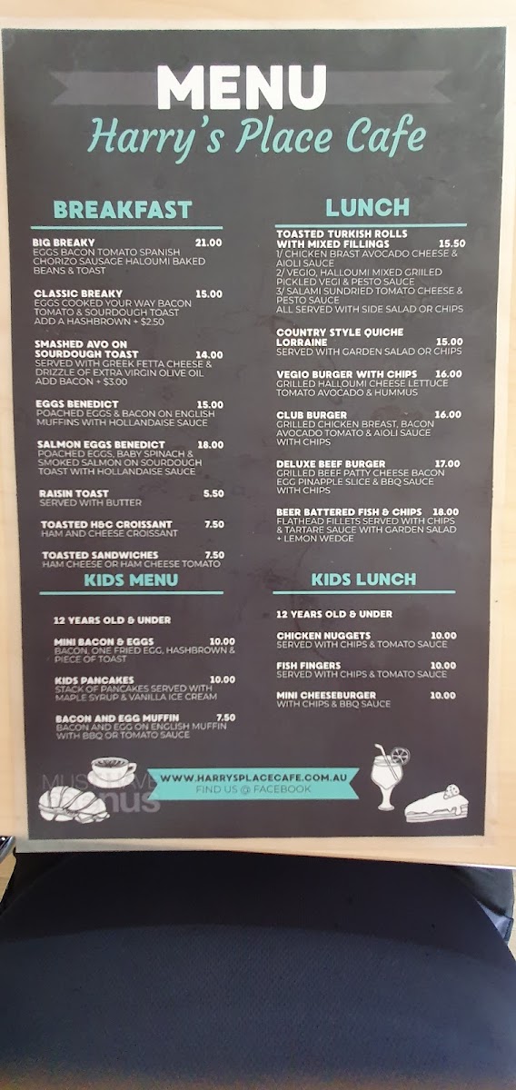 Harry's Place Cafe menu board