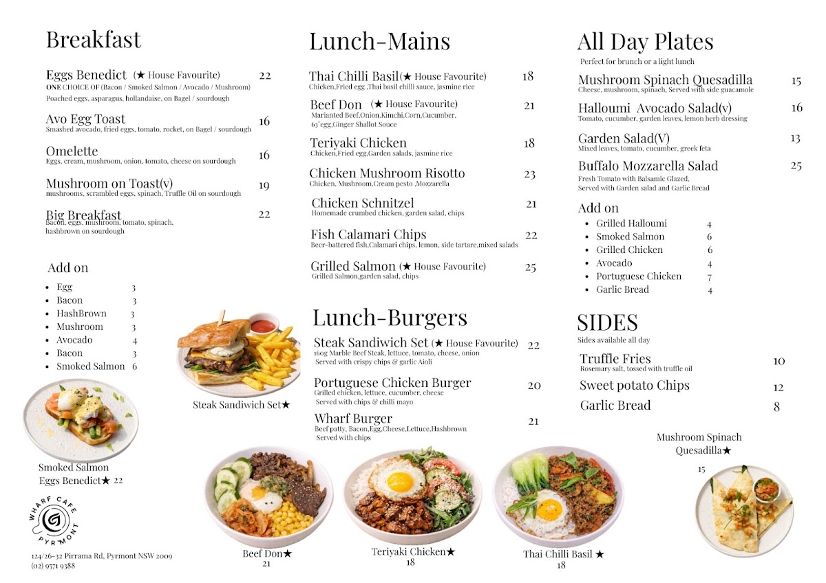 Wharf Cafe @Pyrmont menu board
