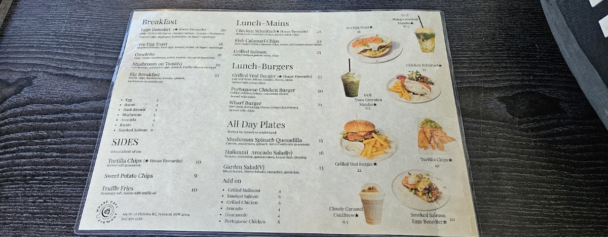 Wharf Cafe @Pyrmont menu board