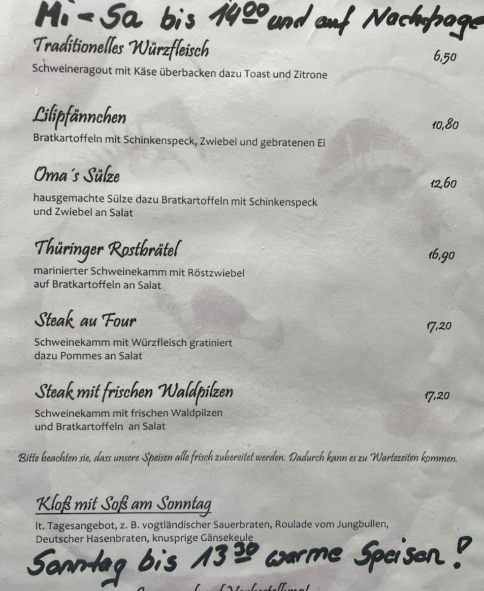 Café Lili Marleen Plauen menu board