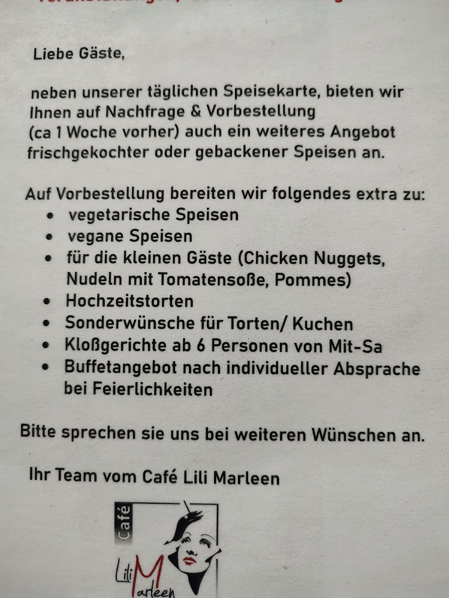 Café Lili Marleen Plauen menu board