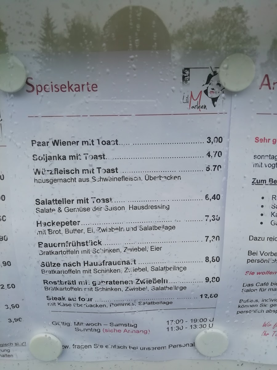 Café Lili Marleen Plauen menu board