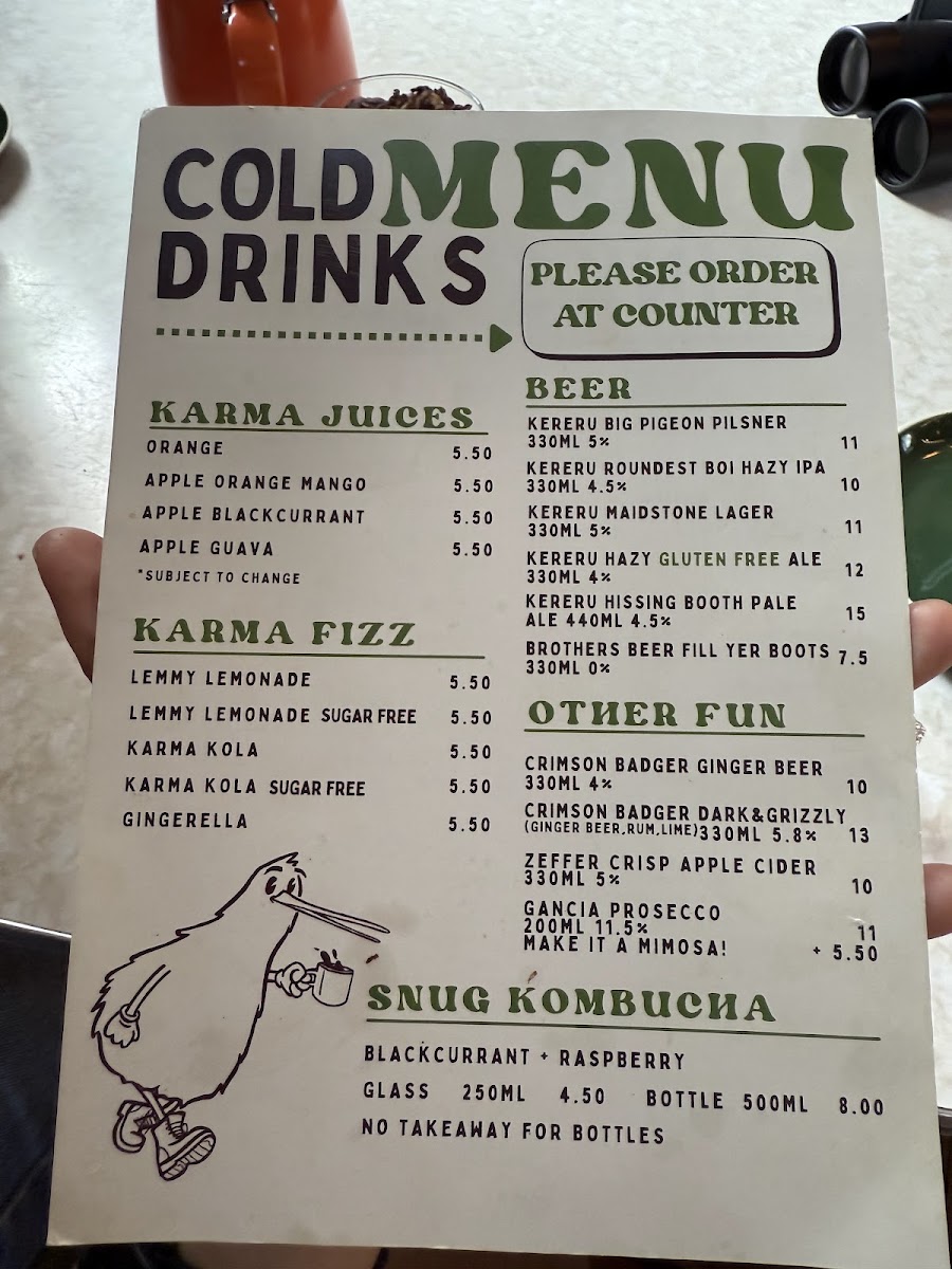 The Snuggery menu board
