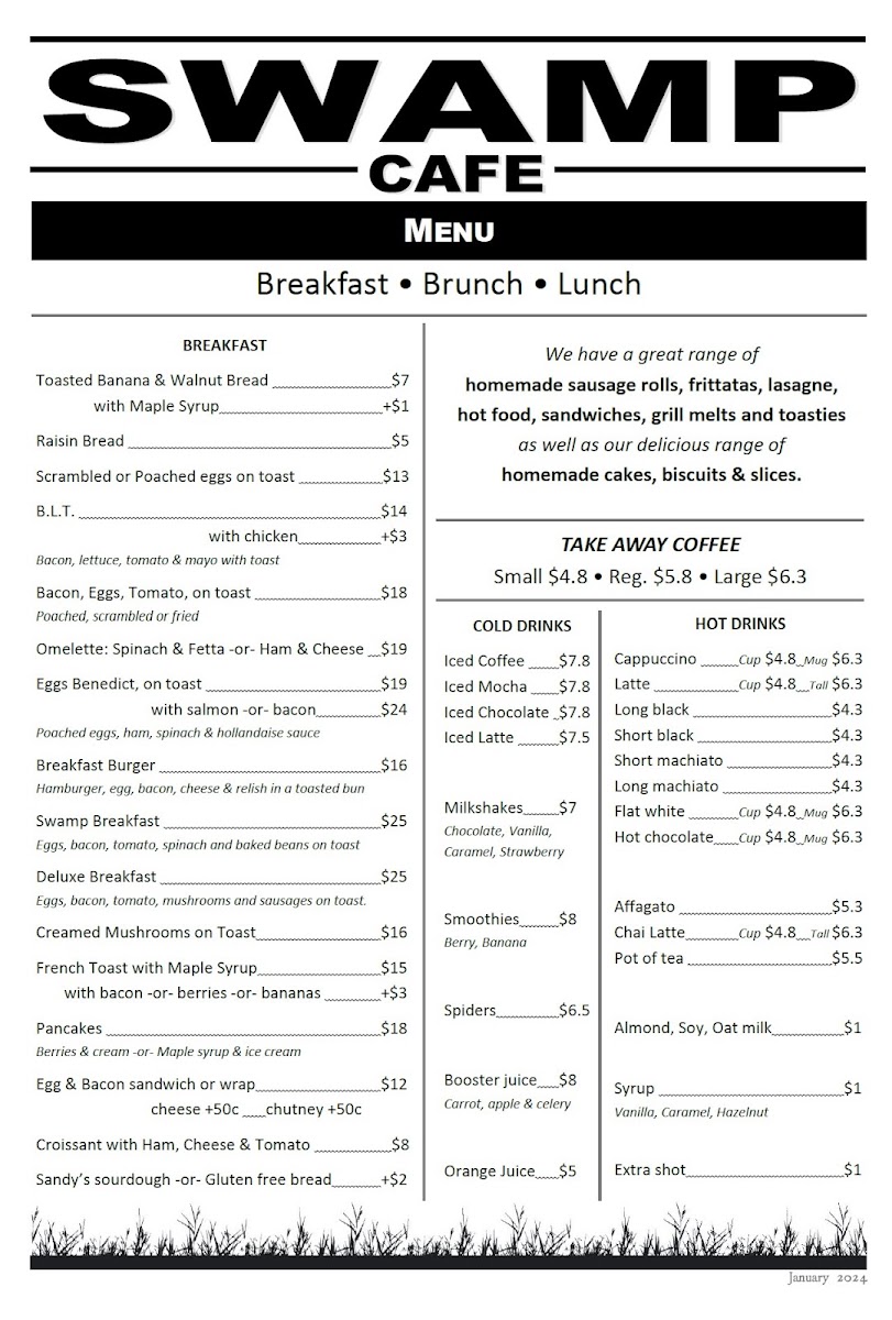 Swamp Cafe menu board