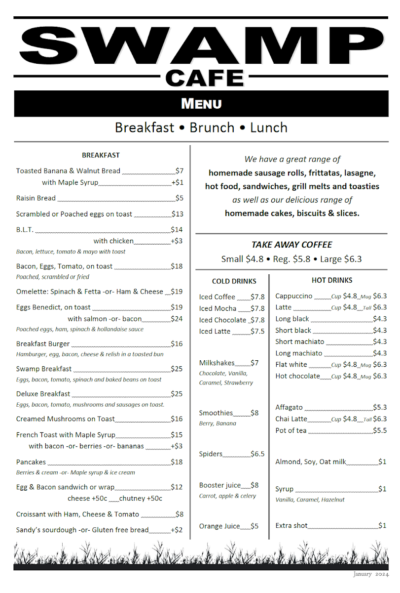 Swamp Cafe menu board