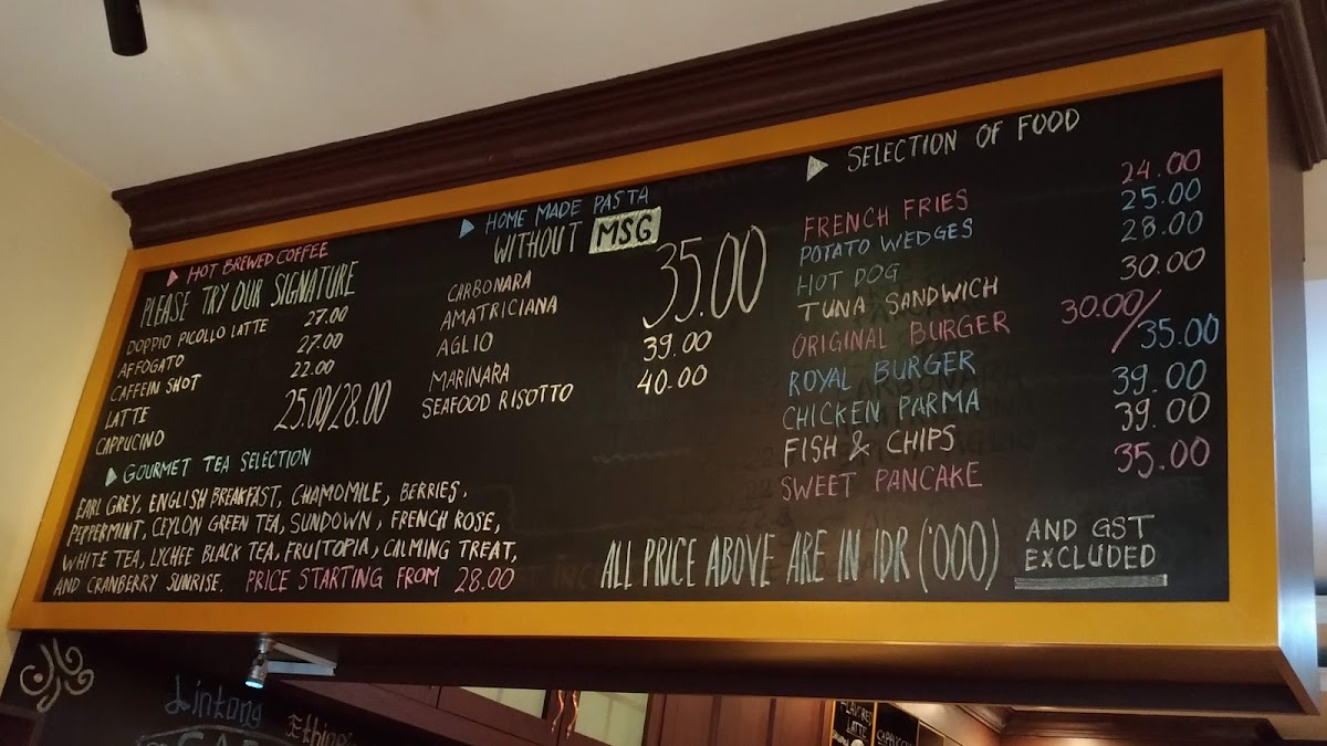 Caffein Coffee & Cake menu board