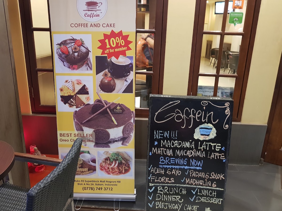 Caffein Coffee & Cake menu board
