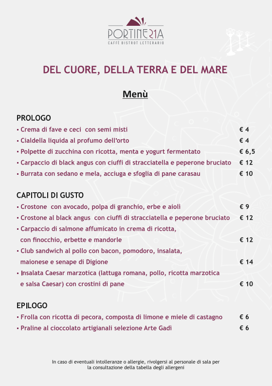 Portineria 21 menu board