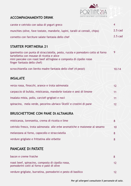 Portineria 21 menu board