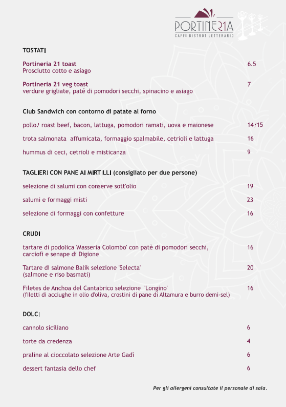 Portineria 21 menu board