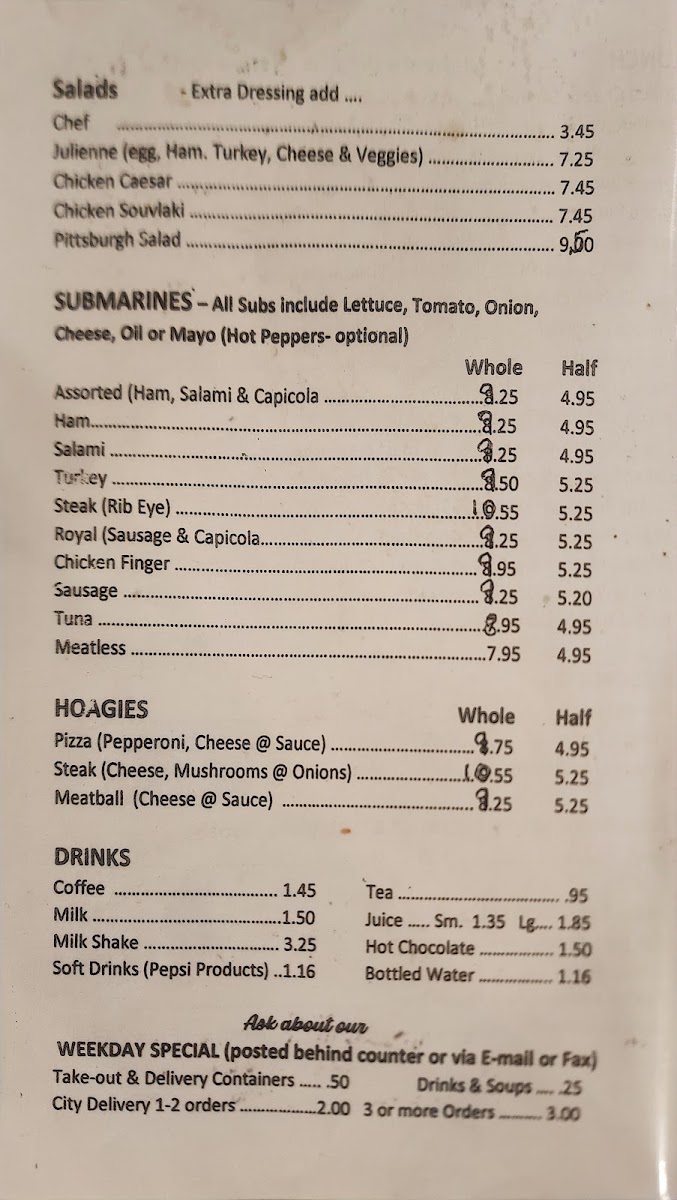 Cousin's Cafe menu board