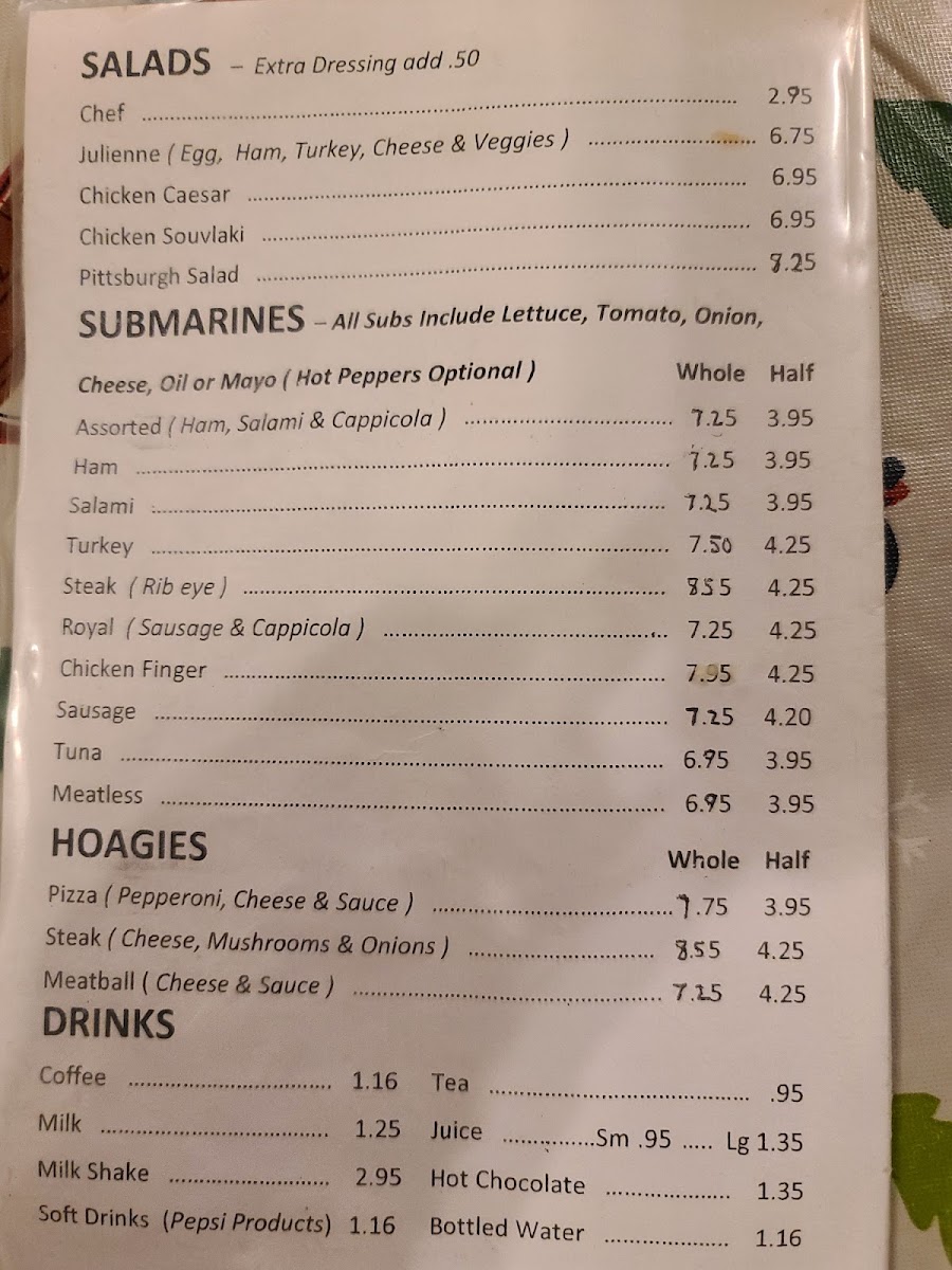 Cousin's Cafe menu board