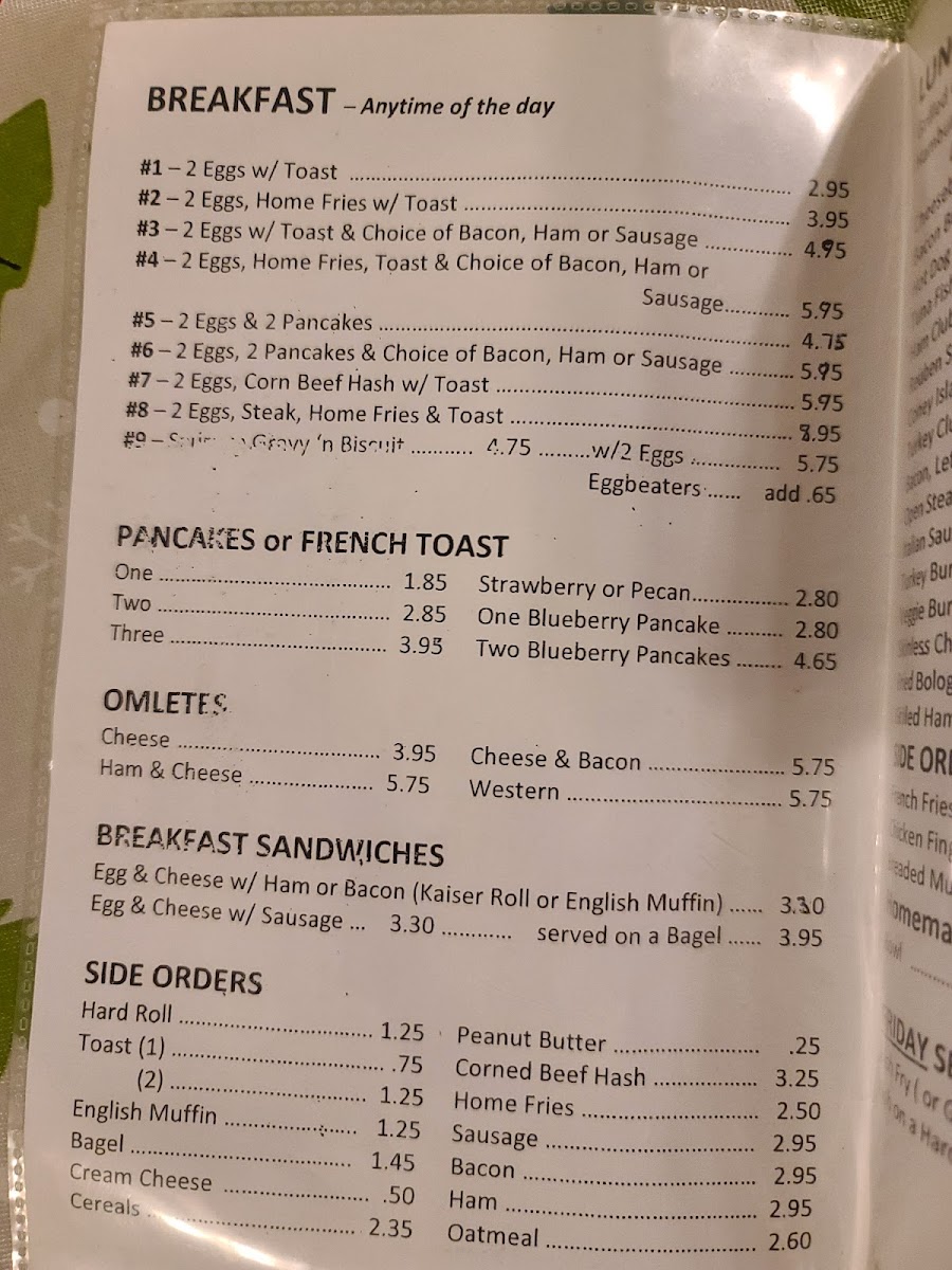 Cousin's Cafe menu board